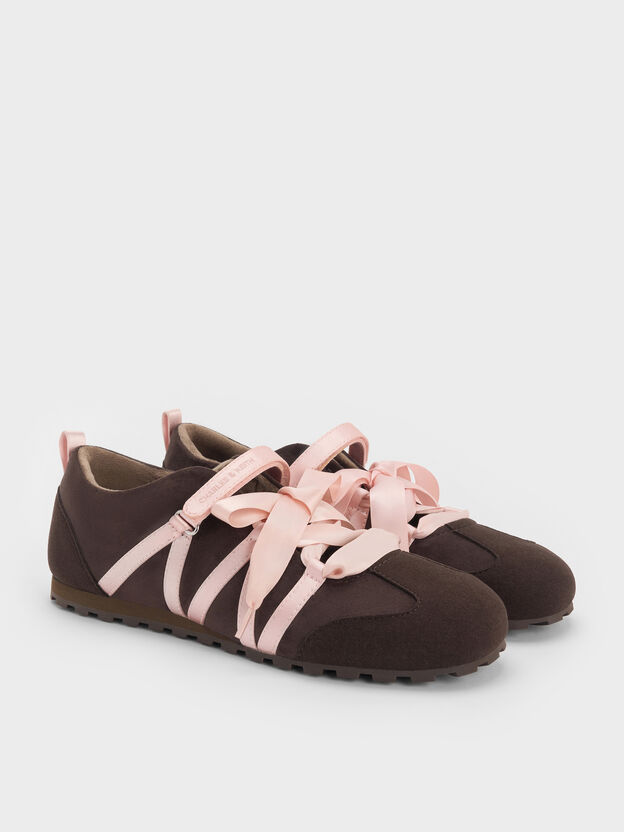 Silko Faux Suede Ballet Sneakers, Dark Brown Textured, hi-res