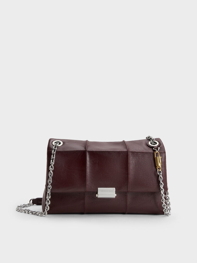 Delfina Quilted Chain-Strap Shoulder Bag, Wineberry Red, hi-res