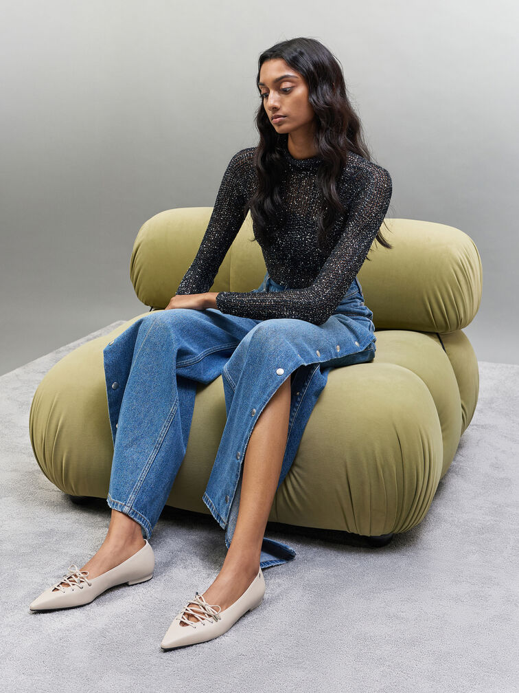 Jianna Leather Lace-Tie Flats, Chalk, hi-res