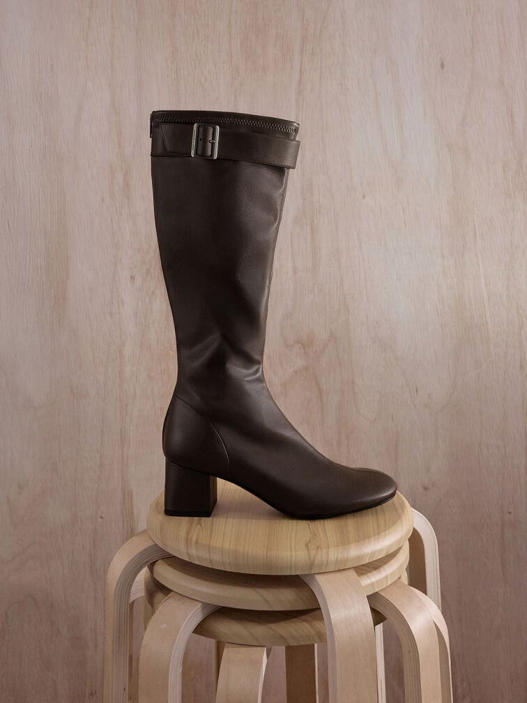 Gerry Buckled Knee-High Boots, Dark Brown, hi-res