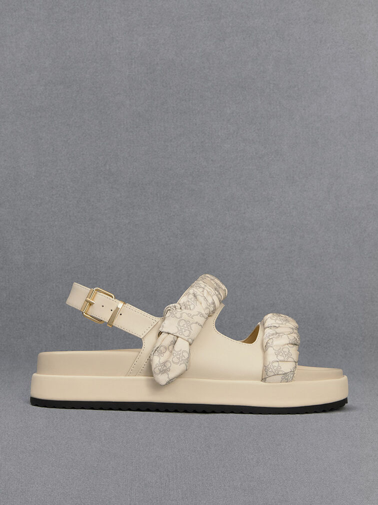 Tully Leather Ruched-Strap Sandals, Chalk Tully Leather Ruched-Strap Sandals, Chalk, hi-res