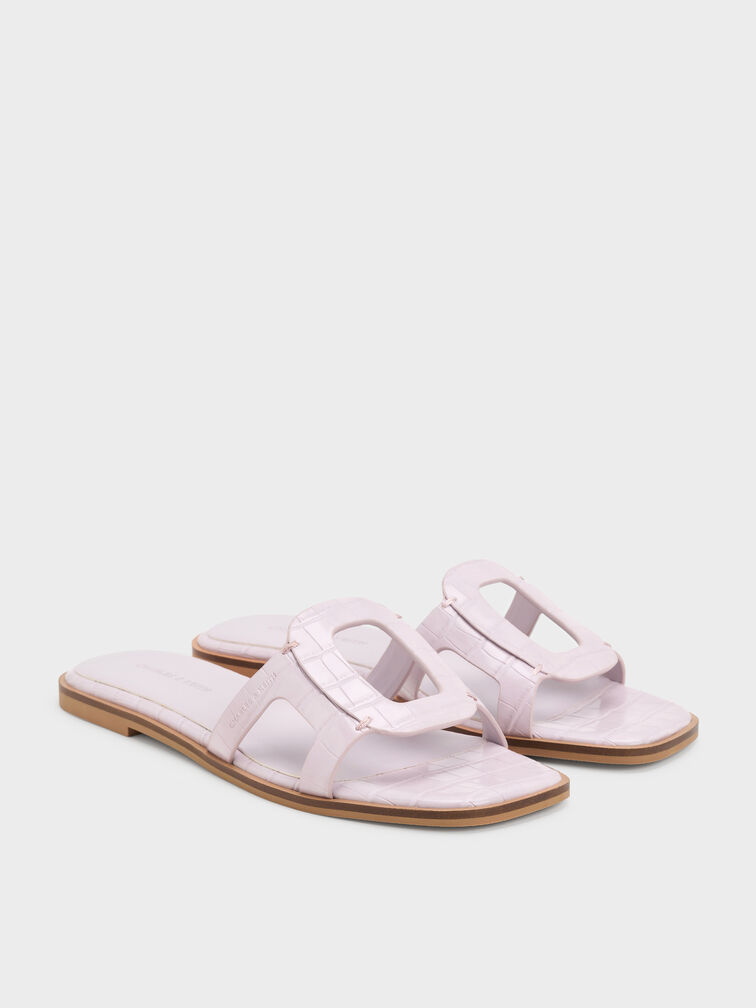 Easley Croc-Effect Cut-Out Slide Sandals, Animal Print Lilac, hi-res