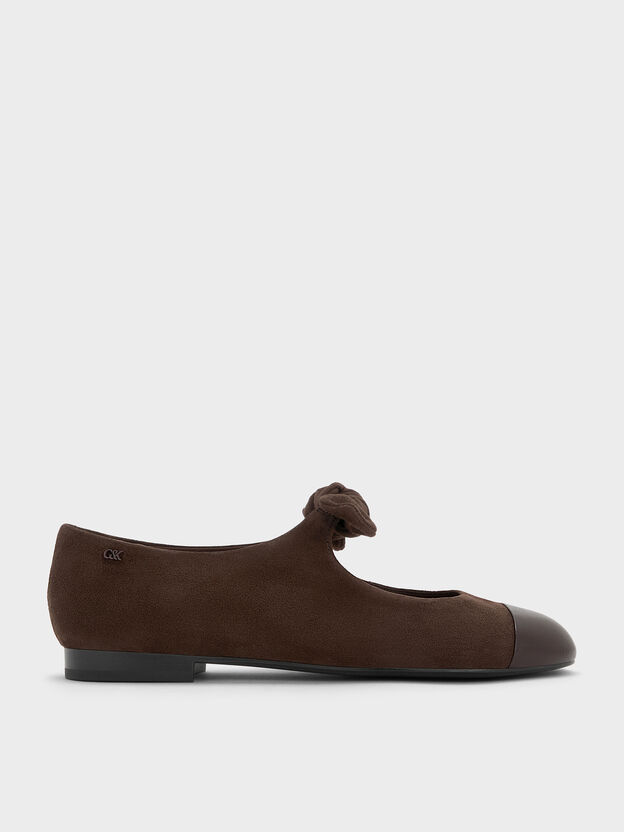 Suede & Leather Mary Janes, Dark Brown Textured, hi-res