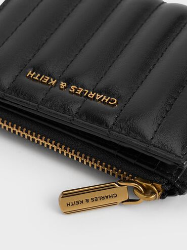 Donna Crinkle-Effect Panelled Top-Zip Wallet, Black, hi-res