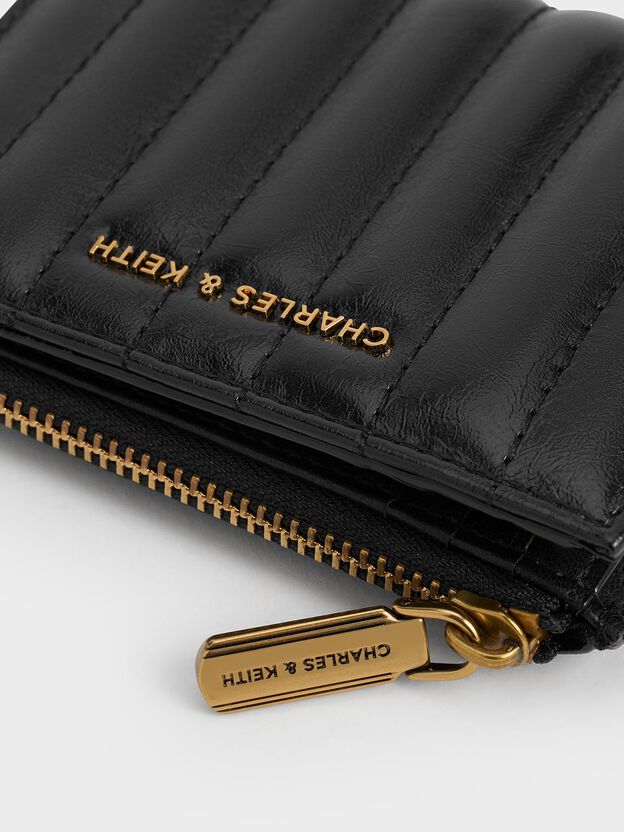 Donna Panelled Top-Zip Wallet, Black, hi-res