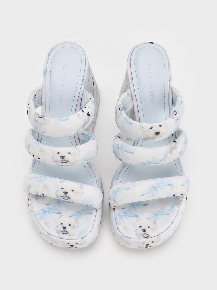 Tattie Dog-Print Puffy-Strap Platform Mules, Light Blue, hi-res