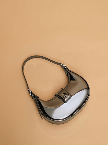 Trice Metallic-Accent Belted Shoulder Bag, Pewter, hi-res