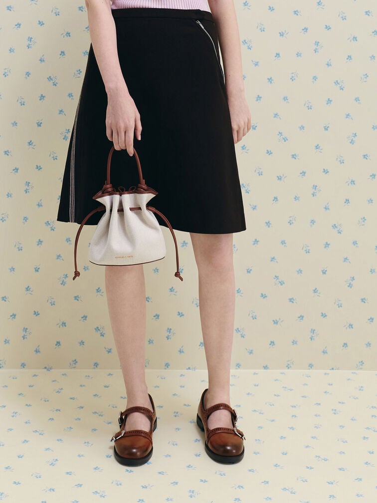 Sammie Canvas Drawstring Bucket Bag, Chocolate, hi-res