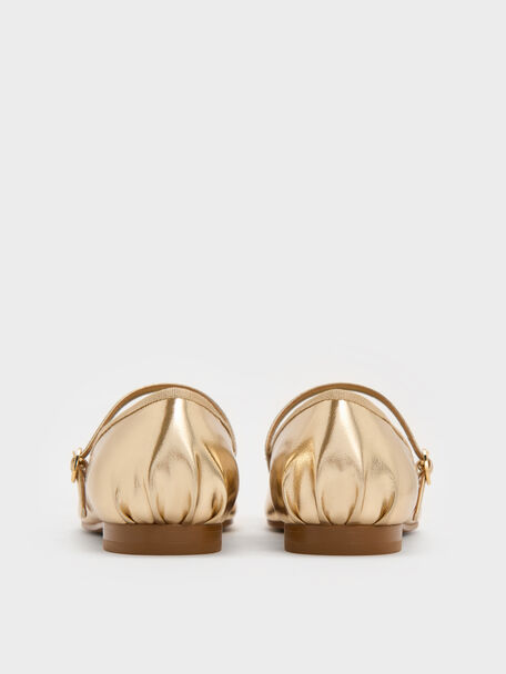 Emiko Metallic Bow Mary Jane Flats, Light Gold, hi-res