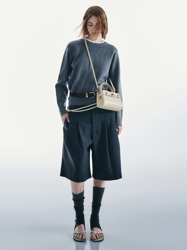 Aubrielle Croc-Effect Belted Top Handle Bag, Ivory, hi-res