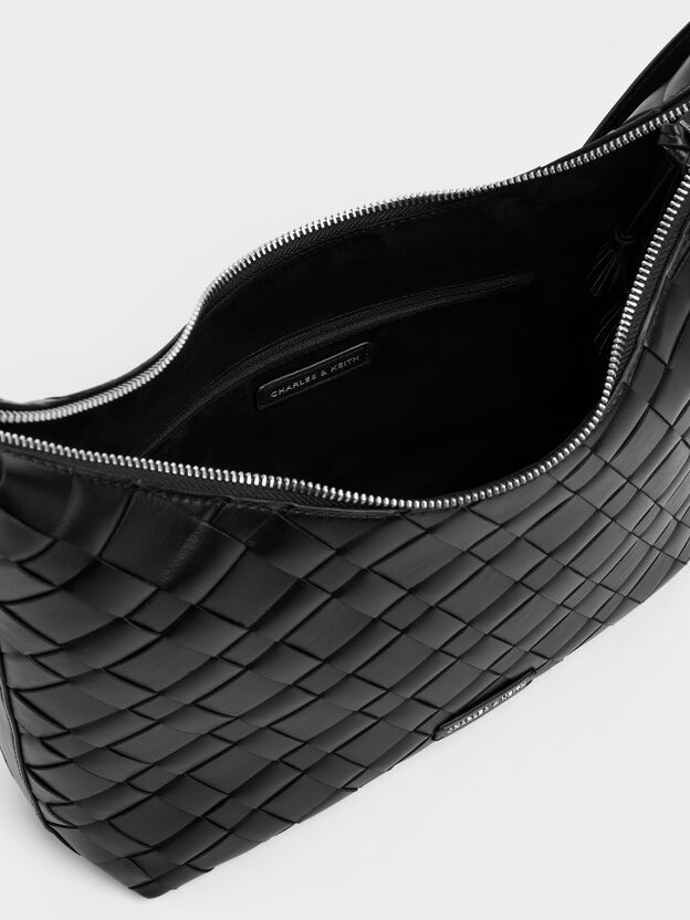 Ivette Woven Tassel Hobo Bag, Noir, hi-res