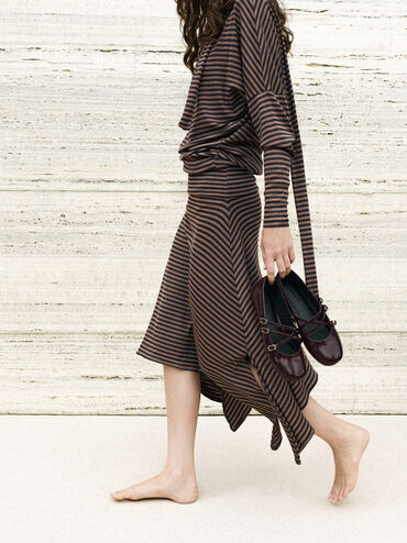 Patent Triple-Strap Crossover Mary Jane Flats, Burgundy, hi-res