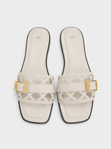 Whitney Leather Cut-Out Slide Sandals, Chalk, hi-res