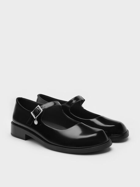Circle-Charm Buckled Mary Janes, Black Box, hi-res