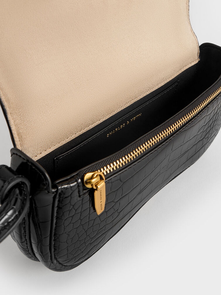 Mini Kora Croc-Effect Metallic-Accent Elongated Bag, Black, hi-res
