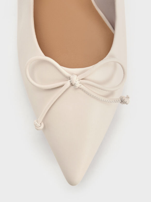 Leather Ruched Pointed Kitten Heels, Chalk, hi-res