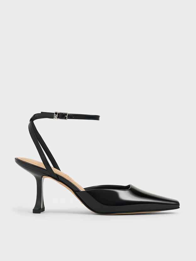 Leather Ankle-Strap Pumps, Black Patent, hi-res