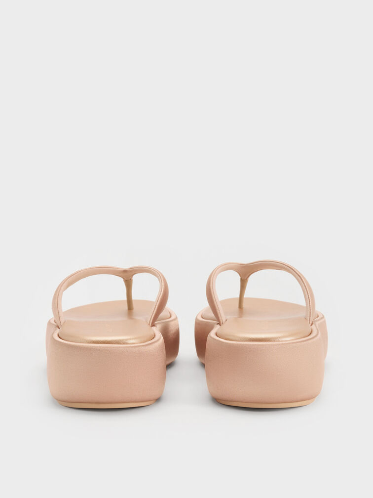Satin Thong Flatform Sandals, Nude, hi-res