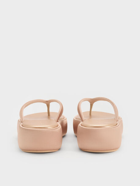 Satin Thong Flatform Sandals, Nude, hi-res