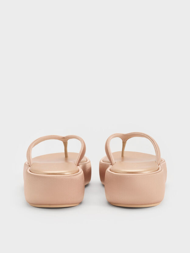 Satin Thong Flatform Sandals, Nude, hi-res