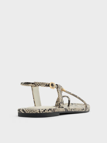 Snake-Print Metallic-Accent Toe-Ring Sandals, Animal Print Natural, hi-res