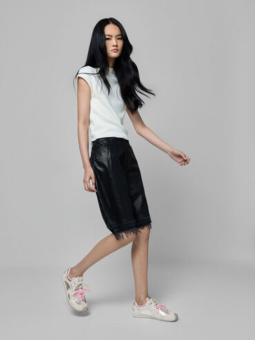 Metallic Leather & Suede Double-Lace Sneakers, Silver, hi-res