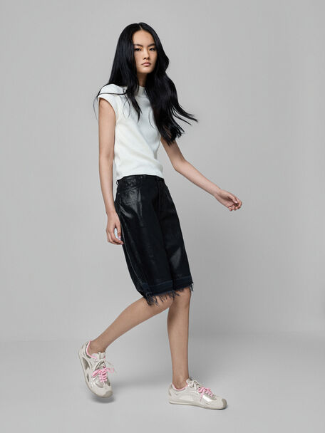 Metallic Leather & Suede Double-Lace Sneakers, Silver, hi-res