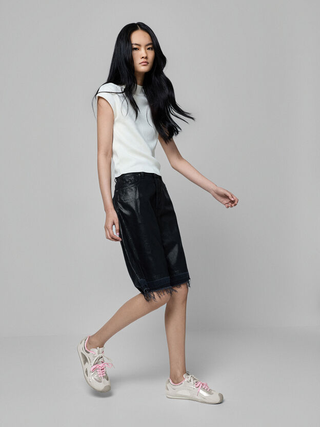 Metallic Leather & Suede Double-Lace Sneakers, Silver, hi-res