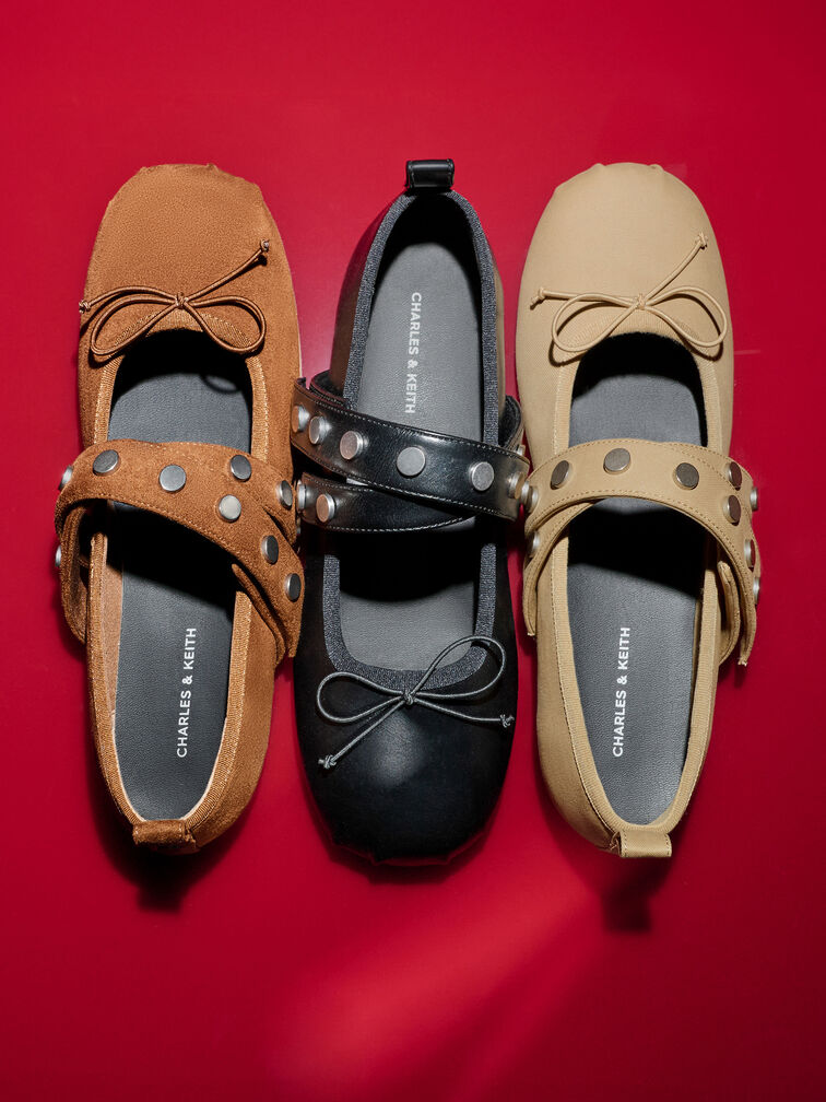 Gael Studded Crossover-Strap Bow Mary Janes, Black, hi-res