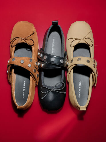 Gael Studded Crossover-Strap Bow Mary Janes, Black, hi-res