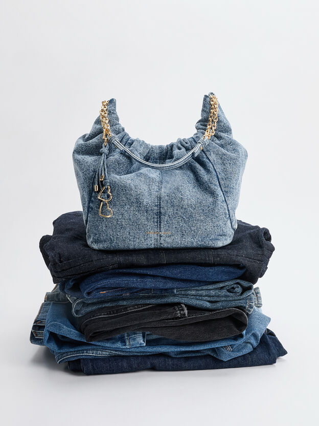 Ciara Denim Ruched Hobo Bag, Denim Blue, hi-res