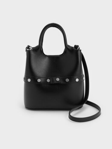 Bobbie Studded Convertible Two-Way Bucket Bag, Noir, hi-res