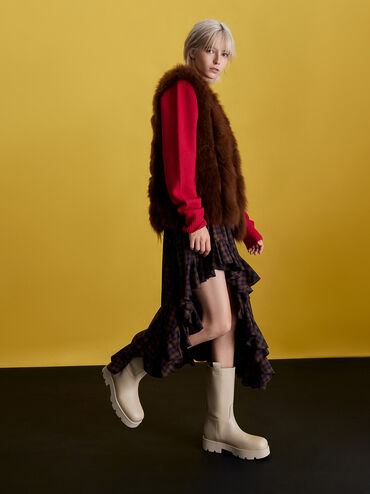 Double Pull-Tab Calf Boots, Beige, hi-res