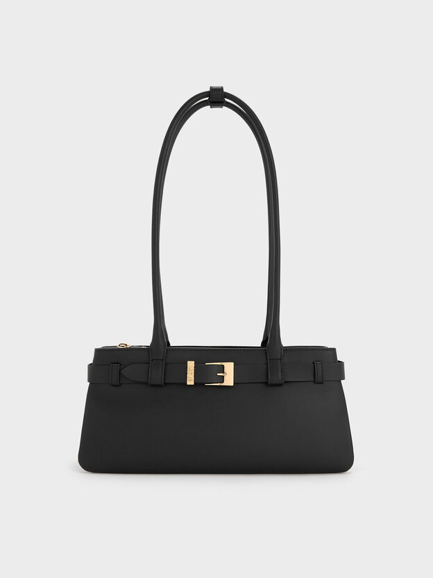 Jody Genuine Leather Belted Shoulder Bag, Black, hi-res
