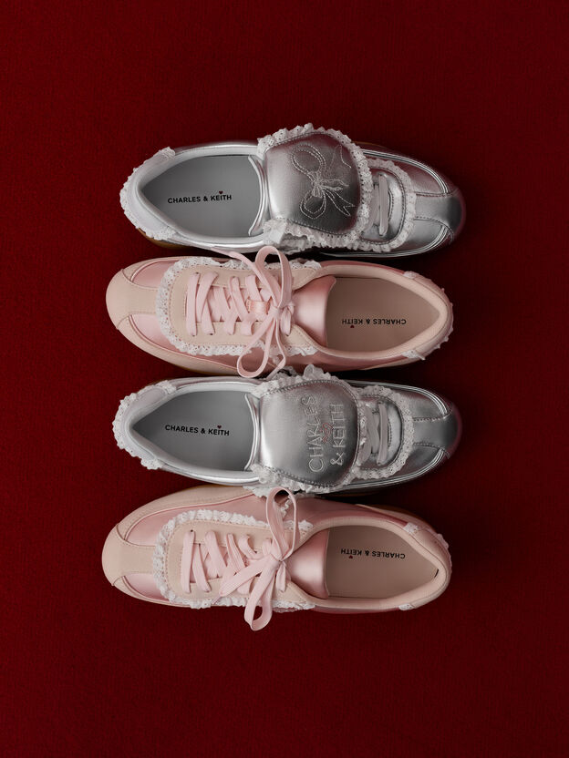 Louise Lace-Trim Sneakers, Silver, hi-res