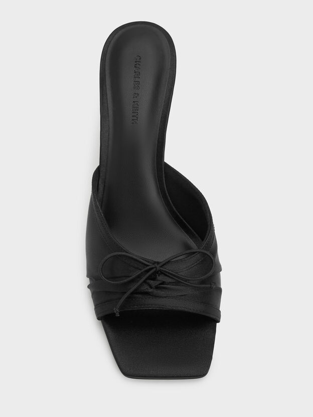 Sadira Satin Ruched Bow Heeled Mules, Black Textured, hi-res