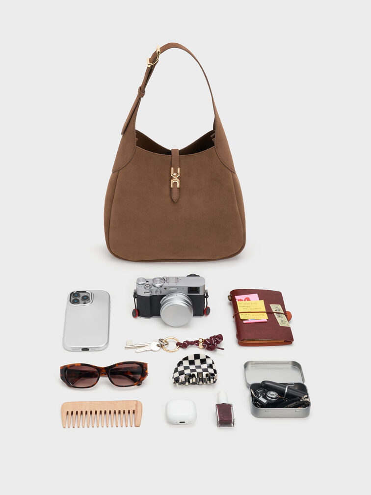 Adalyn Recycled Suede Hobo Bag, Mocha Brown, hi-res