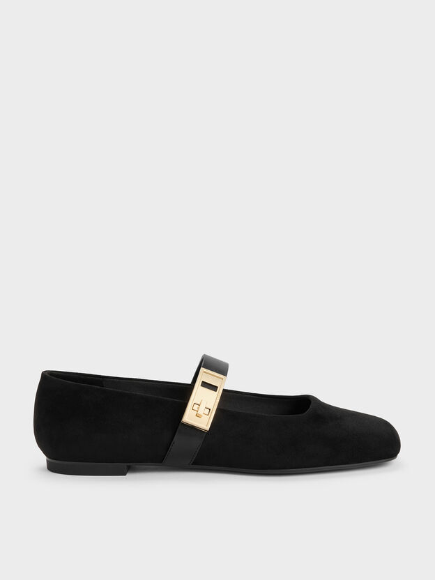 Lando Faux Suede Mary Jane Flats, Black2, hi-res