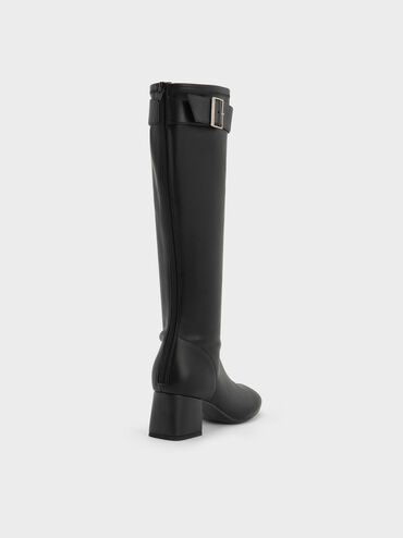 Gerry Buckled Block-Heel Knee-High Boots, Black, hi-res