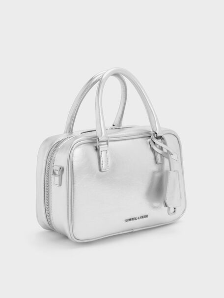 Mini Sianna Metallic Bowling Bag, Silver, hi-res