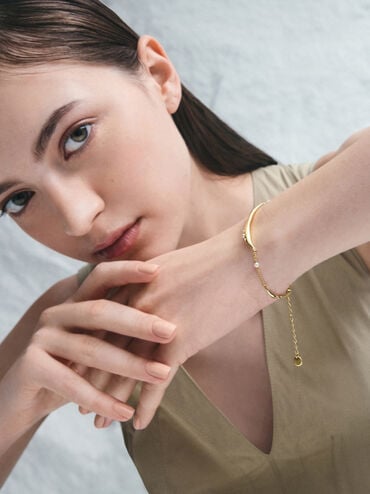 Corrine Pearl Sculptural Bracelet, Brush Gold, hi-res