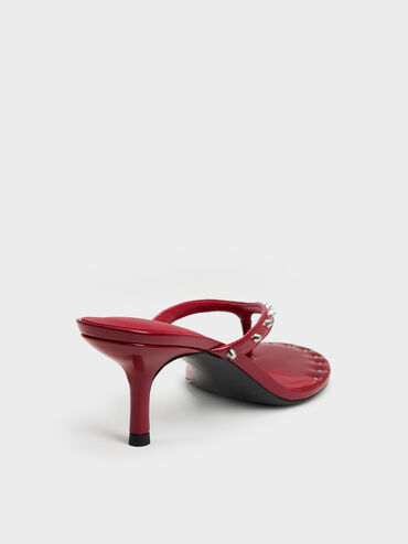 Briella Studded Heeled Thong Sandals, Red, hi-res