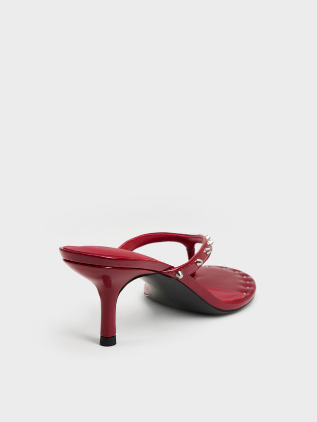 Briella Studded Heeled Thong Sandals, Red, hi-res