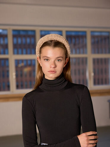 Furry Headband, Camel, hi-res