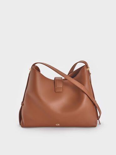 Gabine Leather Belted Hobo Bag, Chocolate, hi-res