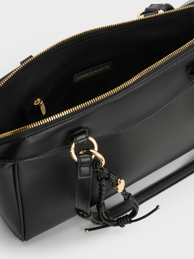 Haylen Braided-Charm Tote Bag, Black, hi-res
