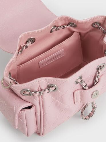 Duo Quilted Two-Way Front Flap Backpack, Cotton Candy Pink, hi-res