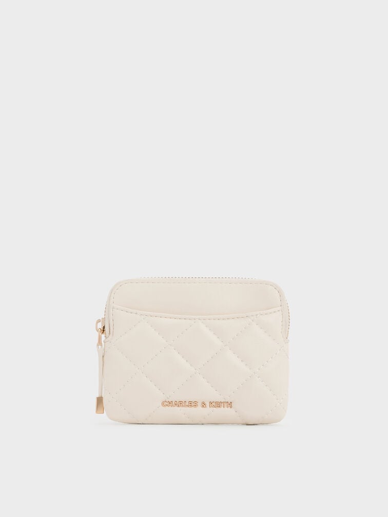 Alva Quilted Top-Zip Card Holder, Cream, hi-res