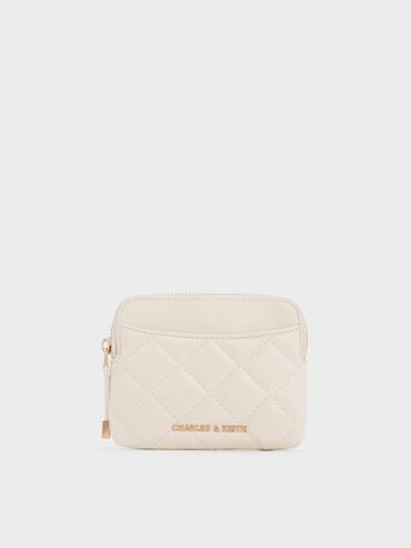 Alva Quilted Top-Zip Card Holder, Cream, hi-res