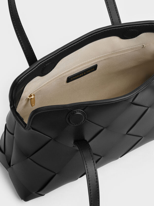 Maribel Woven Trapeze Shoulder Bag, Black, hi-res